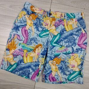 Loudmouth Golf Shorts Mermaid Print Mens 38 Blue Nautical Sea Life Stretch